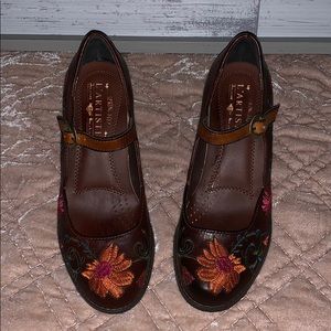 COPY - Brown leather embroidered Mary Janes